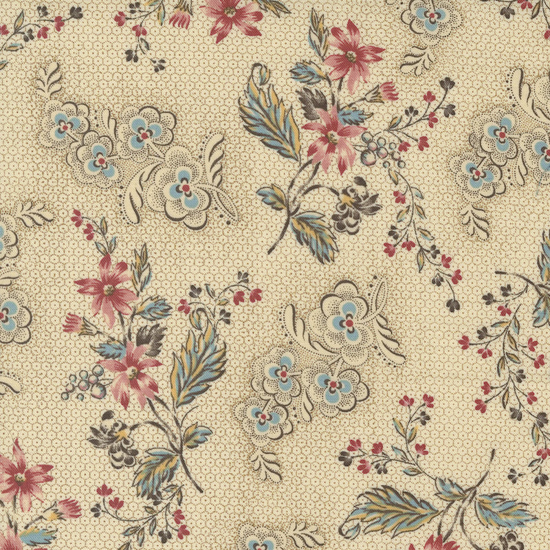Kate's Garden Gate 1830-1860 Floral on Beige Hexagons 31641-11