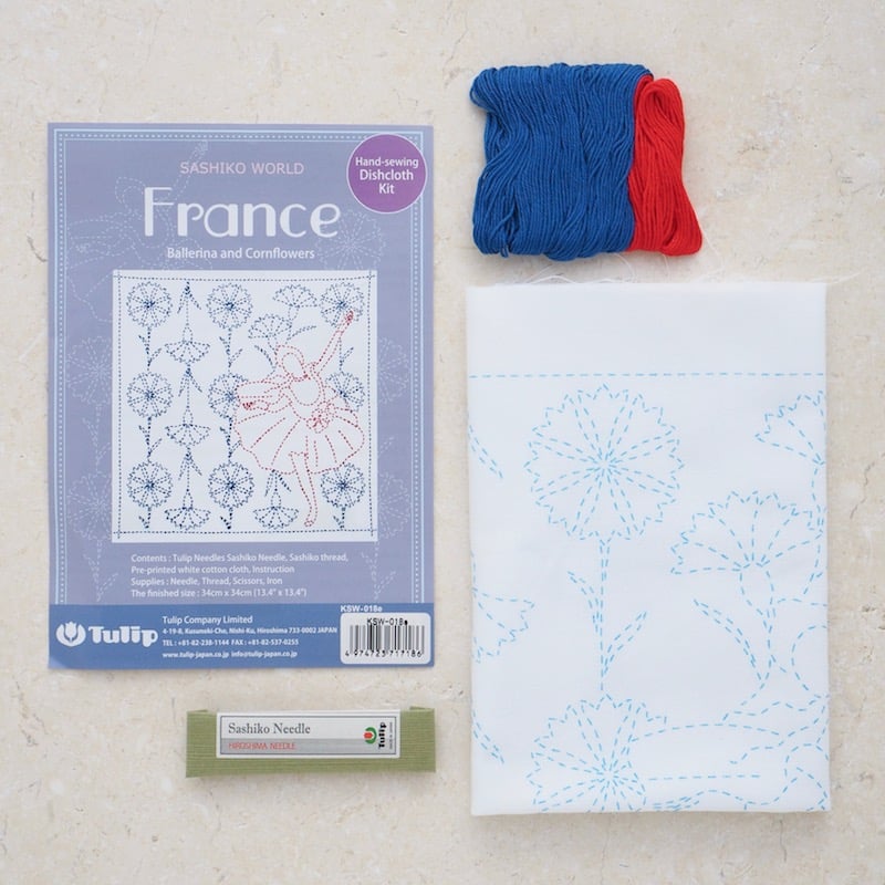 Tulip Sashiko Kit, France - Ballerina & Cornflowers