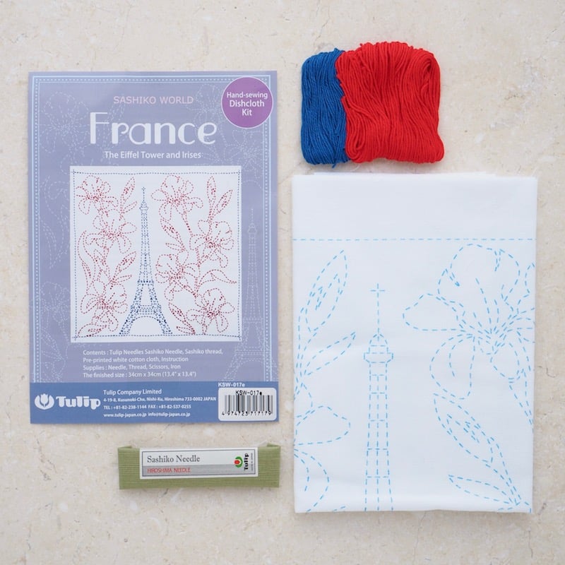 Tulip Sashiko Kit, France - The Eiffel Tower & Irises