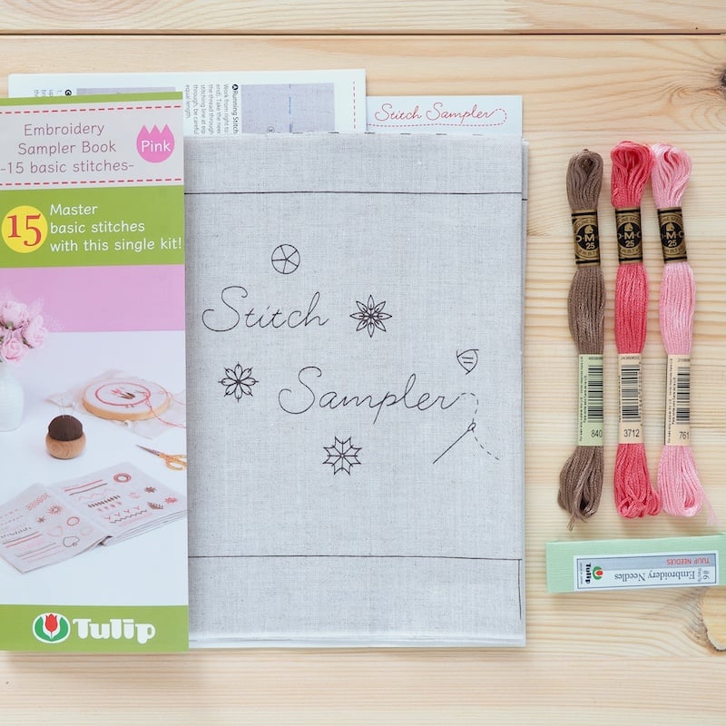 Tulip Embroidery Sampler Book, Pink
