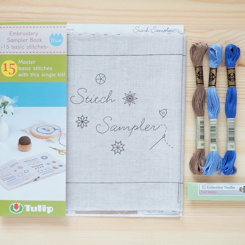 Tulip Embroidery Sampler Book, Blue