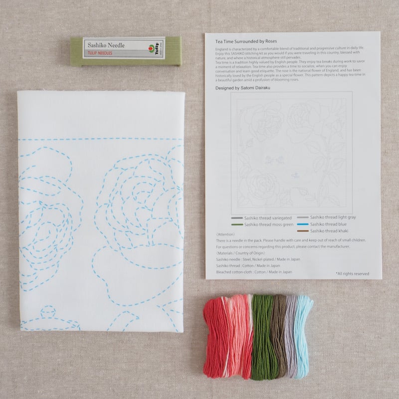 Tulip Sashiko Kit, England - Tea Time Surrounded By Roses