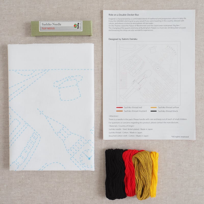 Tulip Sashiko Kit, England - Ride On A Double Decker Bus