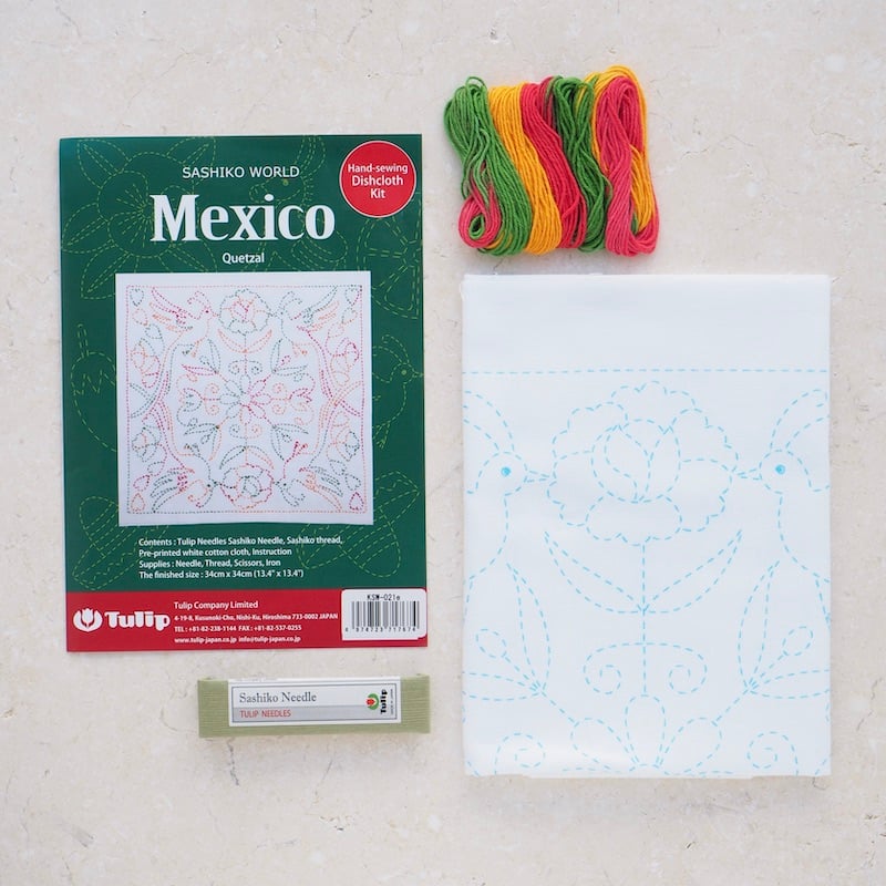 Tulip Sashiko Kit, Mexico - Quetzal