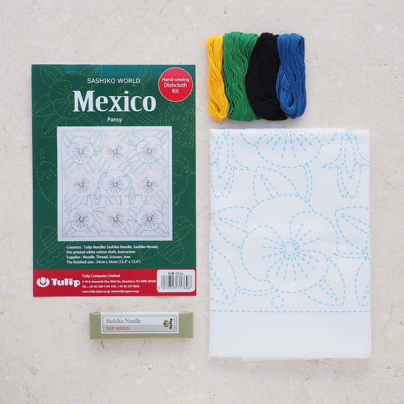 Tulip Sashiko Kit, Mexico - Pansy