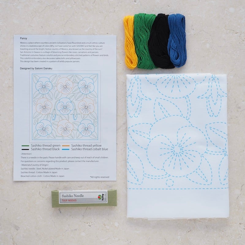 Tulip Sashiko Kit, Mexico - Pansy