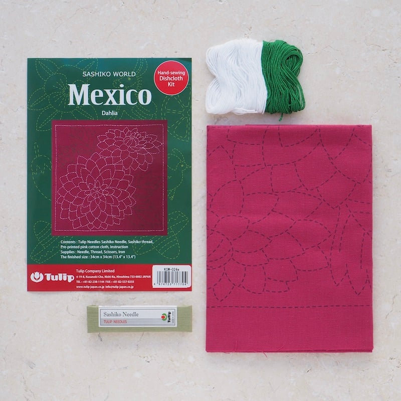 Tulip Sashiko Kit, Mexico - Dahlia