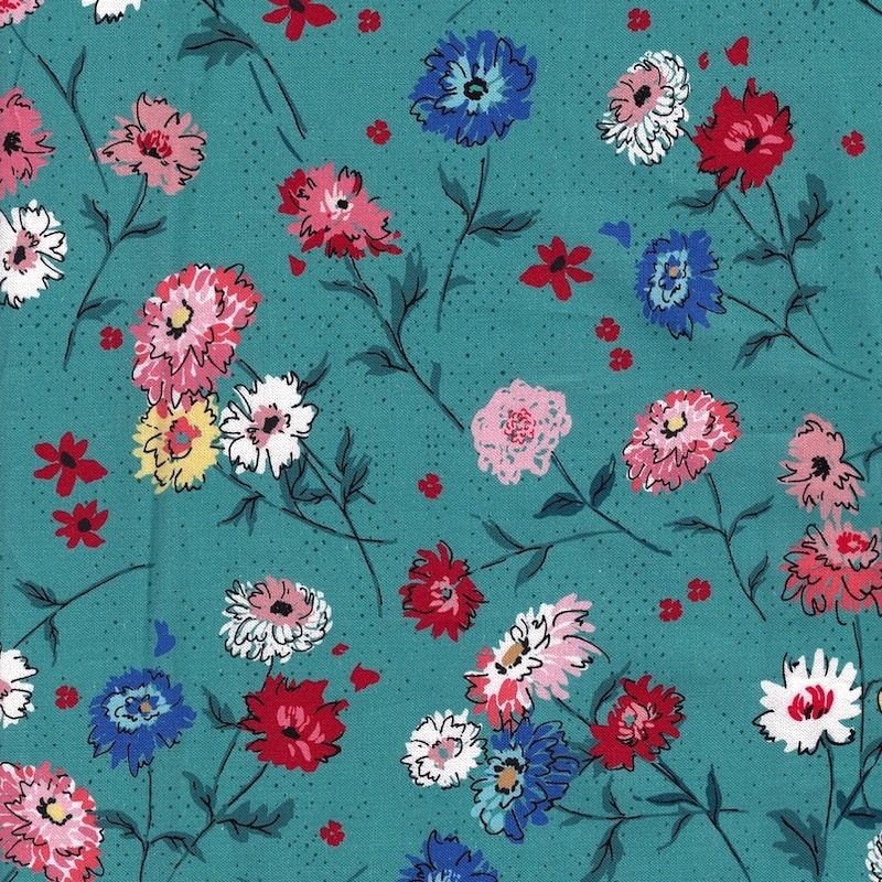 Lady Bird Full Bloom Teal fabric