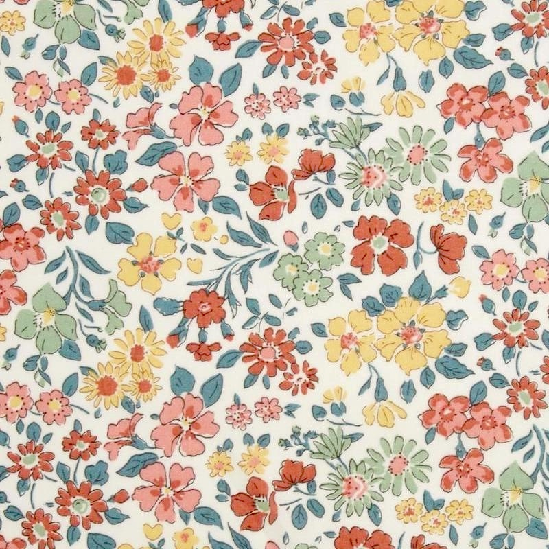 Liberty Annabella print peach, green and yellow flowers